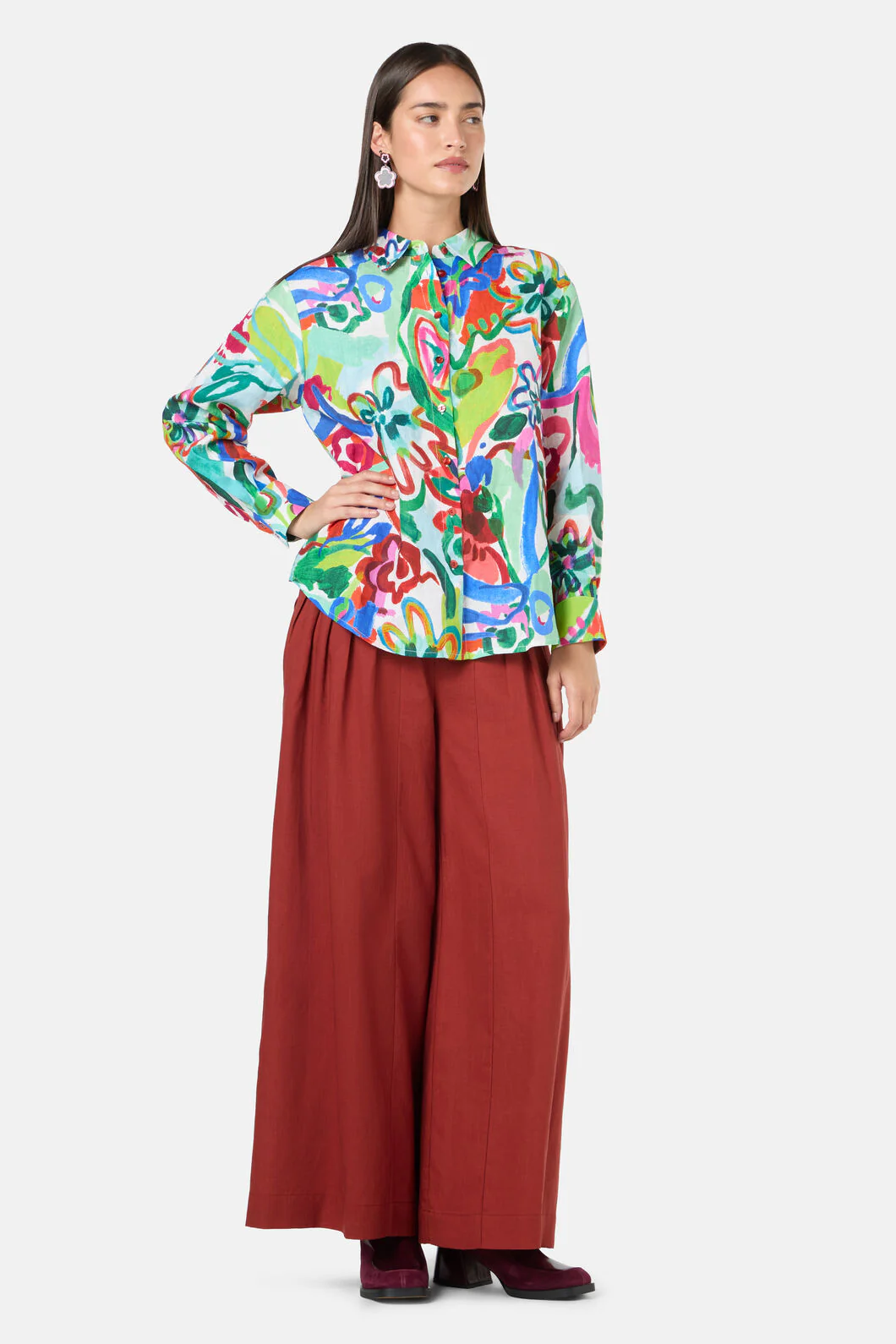 Abstract Flower Linen Shirt - Image 3