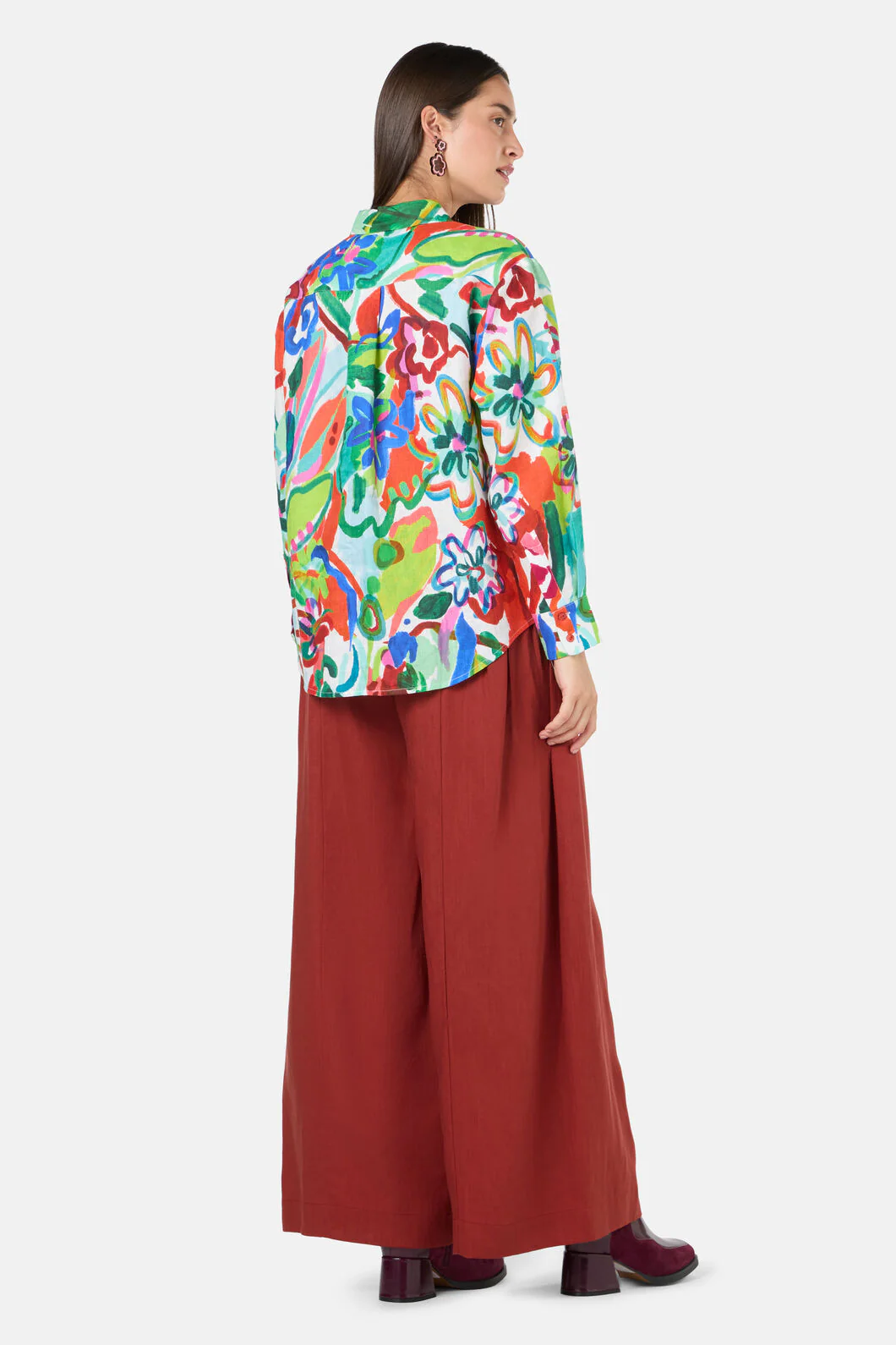Abstract Flower Linen Shirt - Image 5