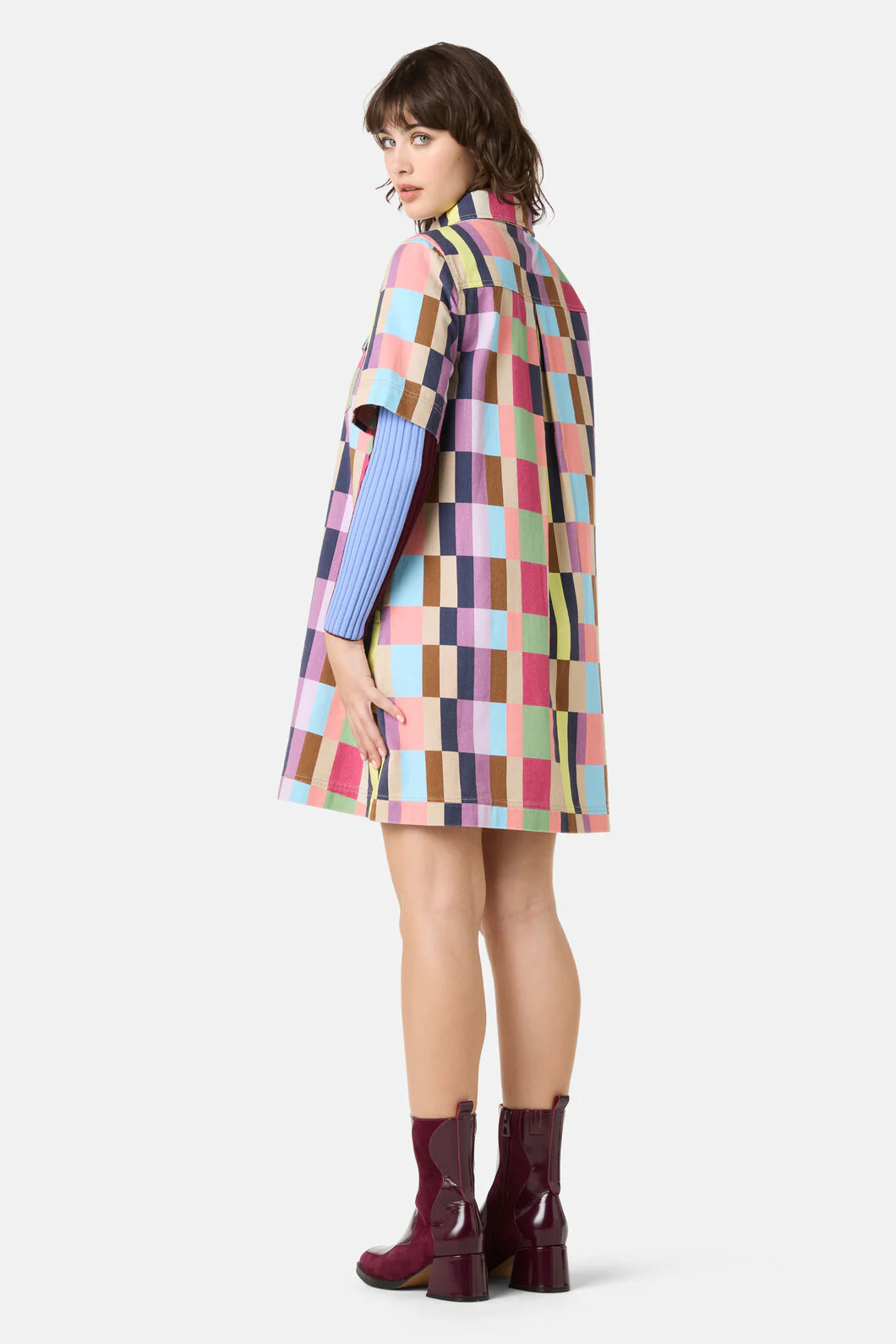 Arty Check Denim Shirt Dress - Image 4