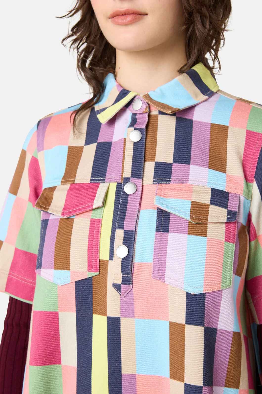 Arty Check Denim Shirt Dress - Image 5