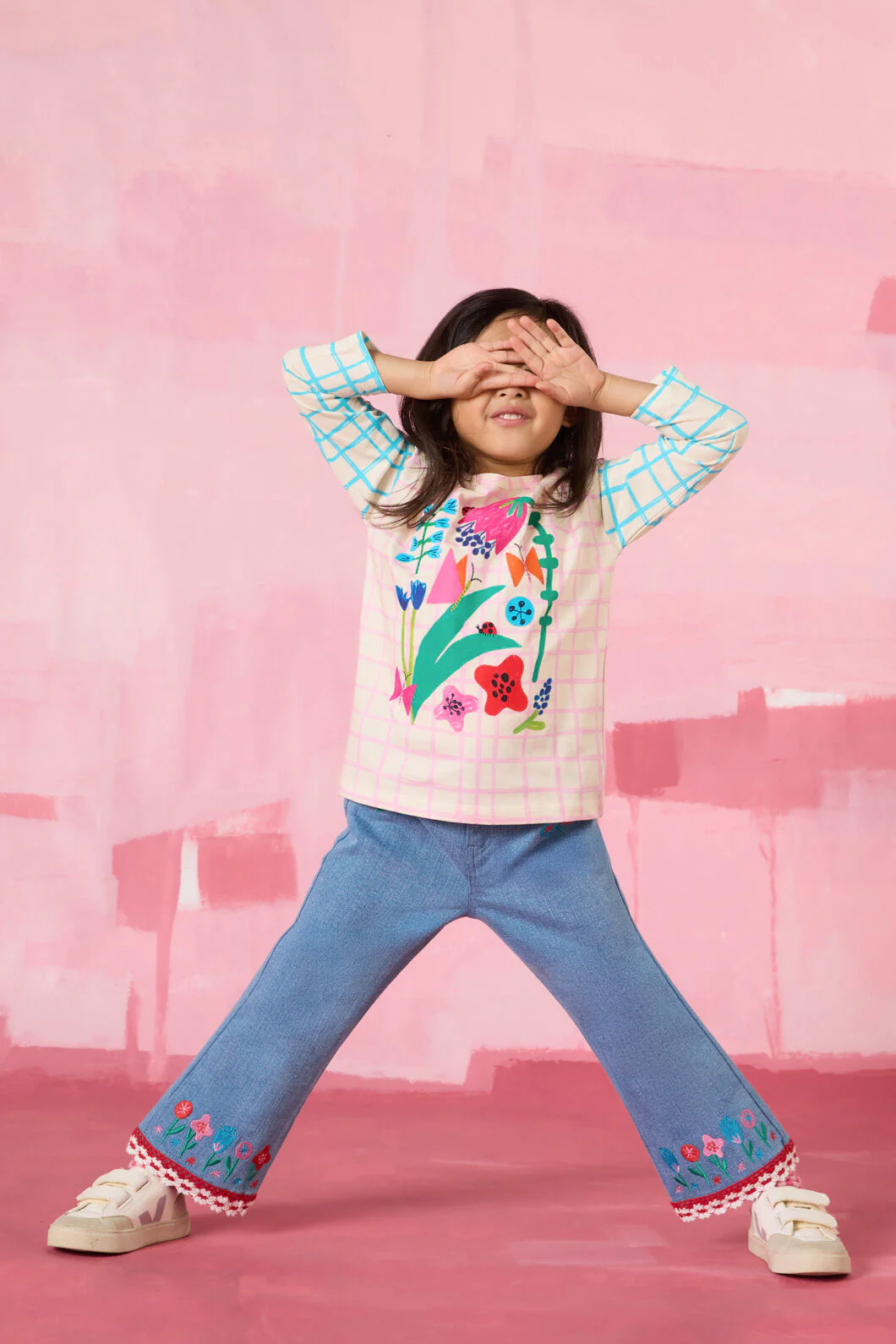 Check Flowers Kids T-Shirt - Image 2
