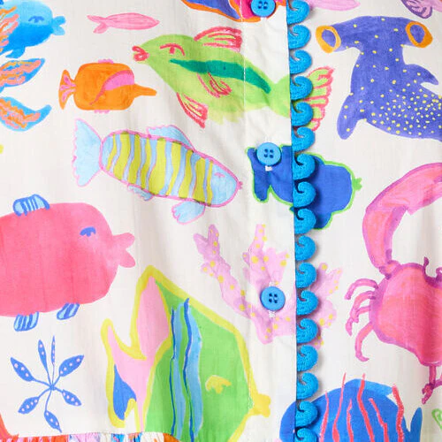 Fish Ahoy Print Cotton Dress - Image 6