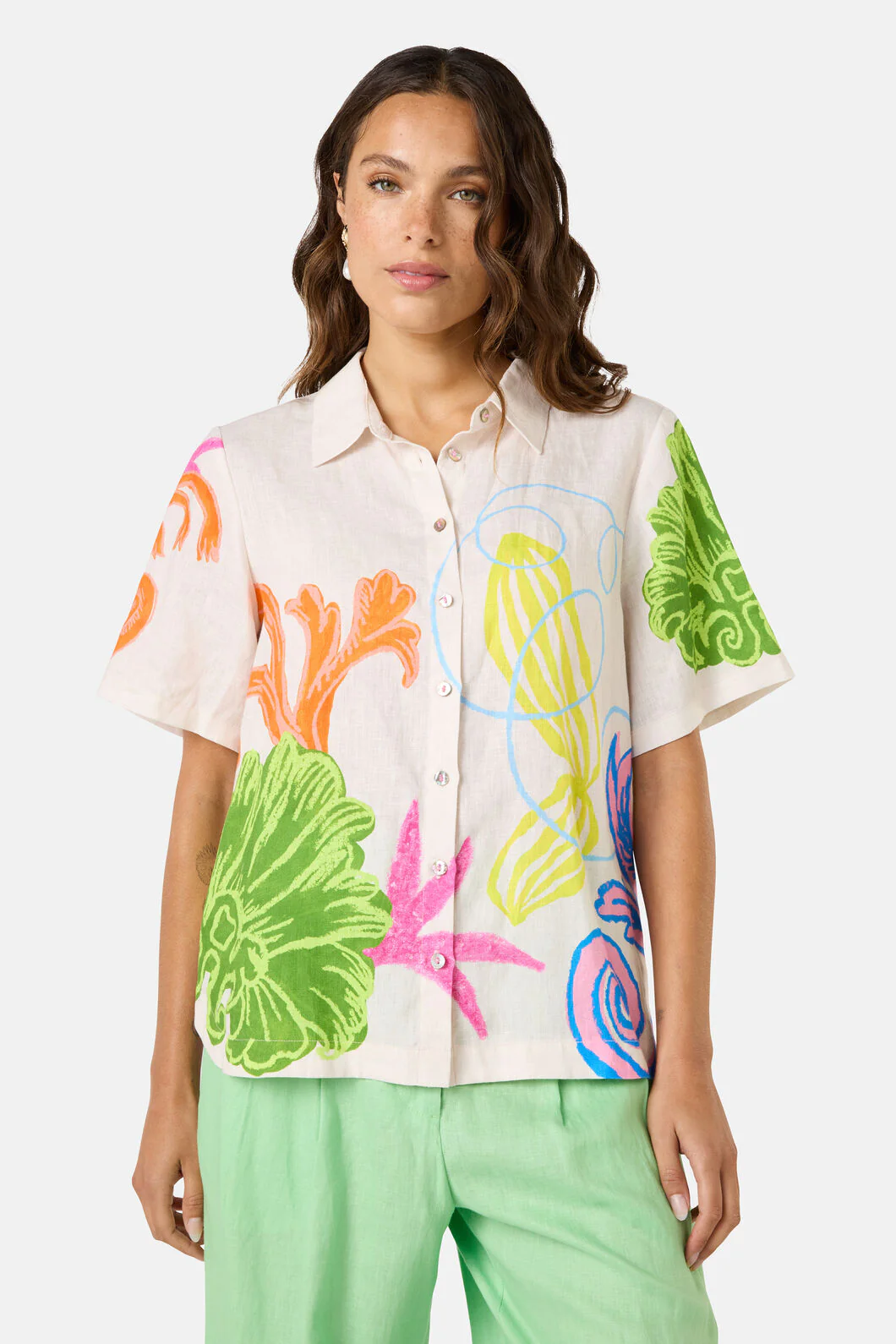 Fleur Tango Print Linen Shirt