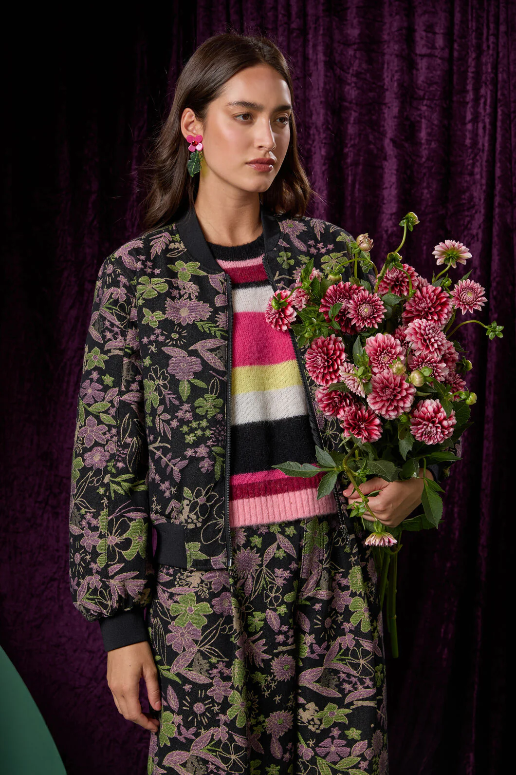 Floral Flight Denim Bomber