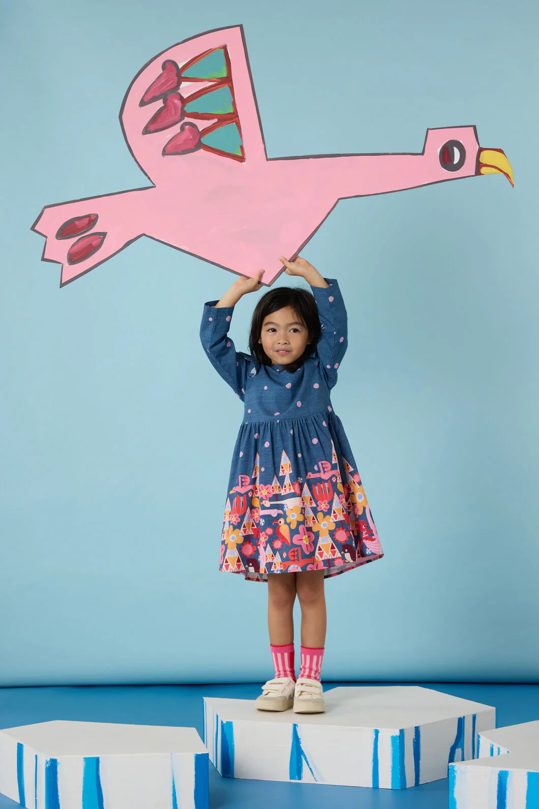 Funky Birds Border Kids Dress - Image 2