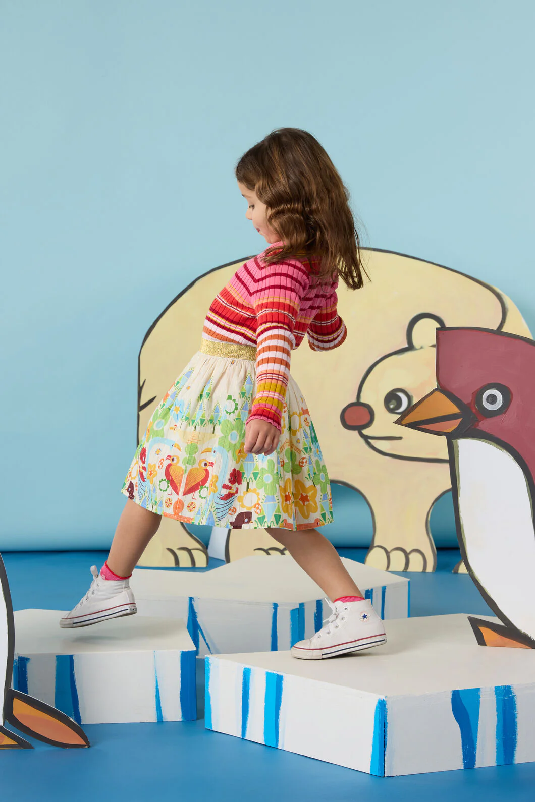 Funky Birds Border Kids Skirt
