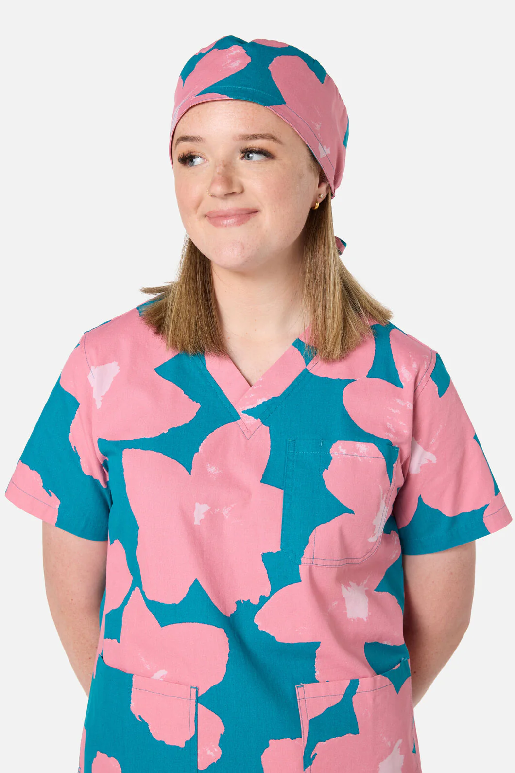 Green Poppy scrub hat