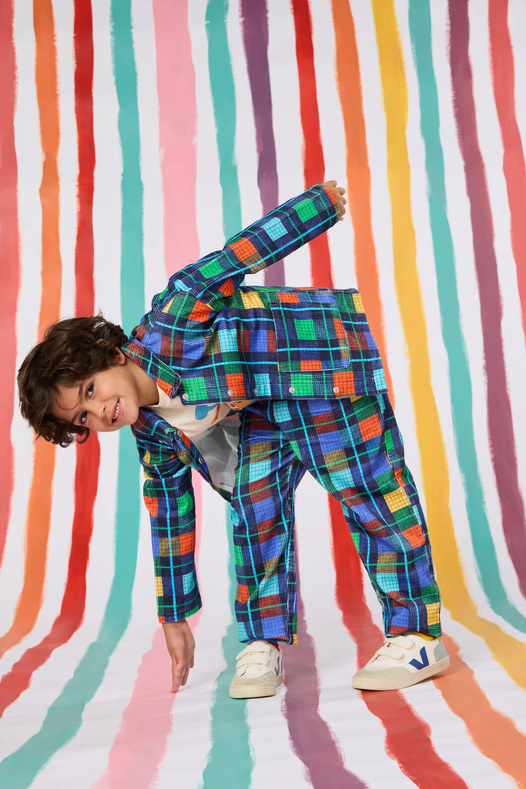 Navy Check Kids Jacket - Image 2