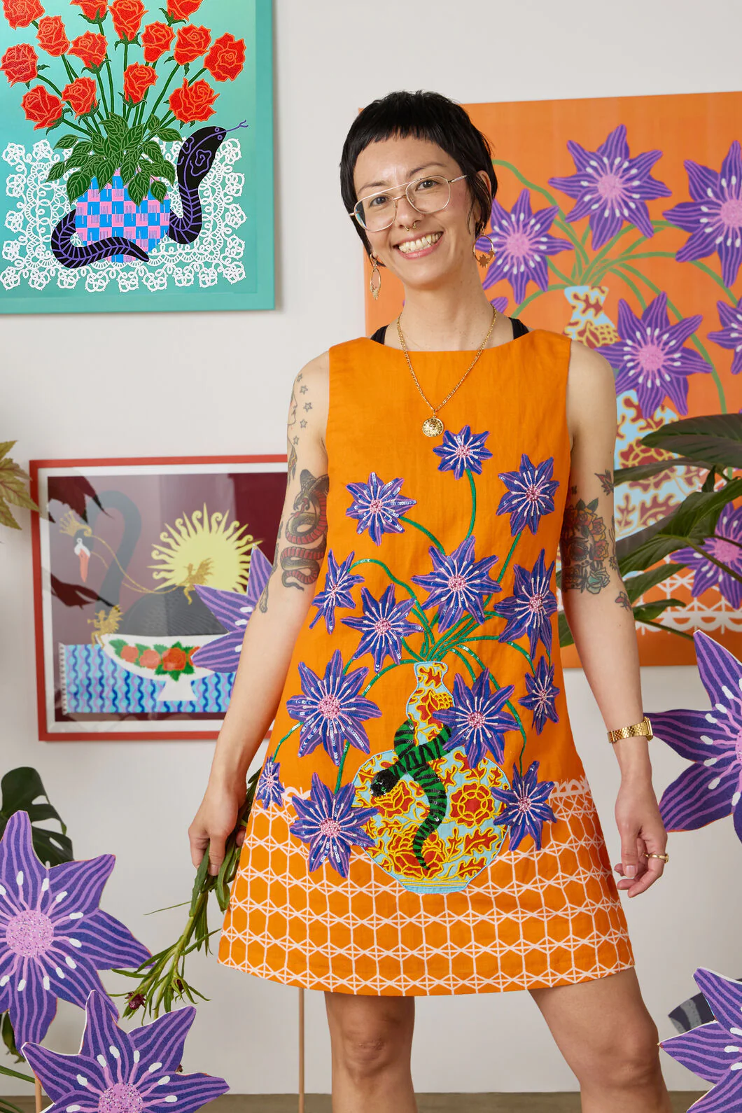Serpent's Bloom Shift Dress