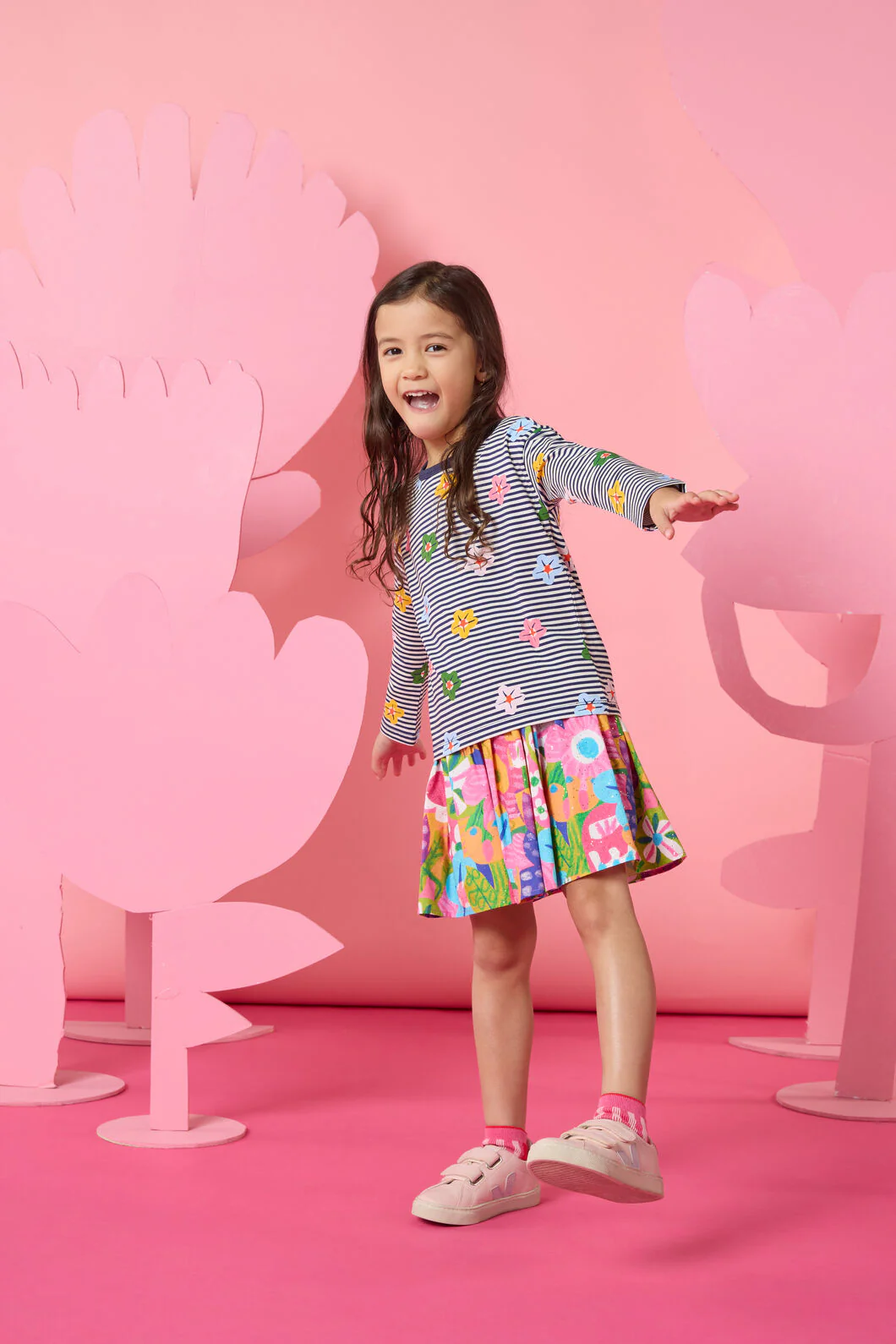 Spotty Floral Stripe Kids T-Shirt