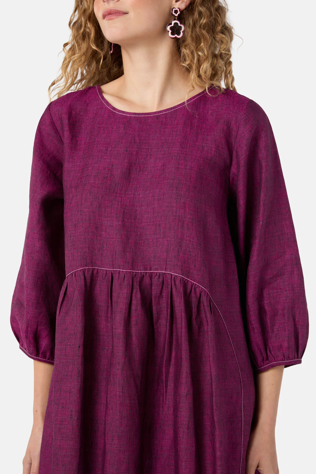 Top Stitch Shot Linen Dress - Image 10