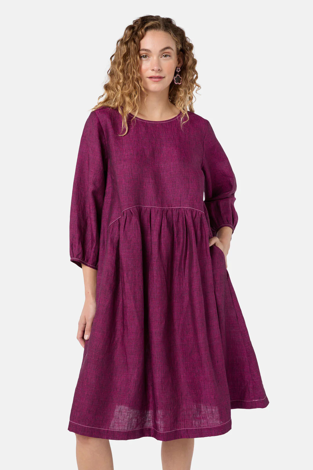 Top Stitch Shot Linen Dress - Image 6