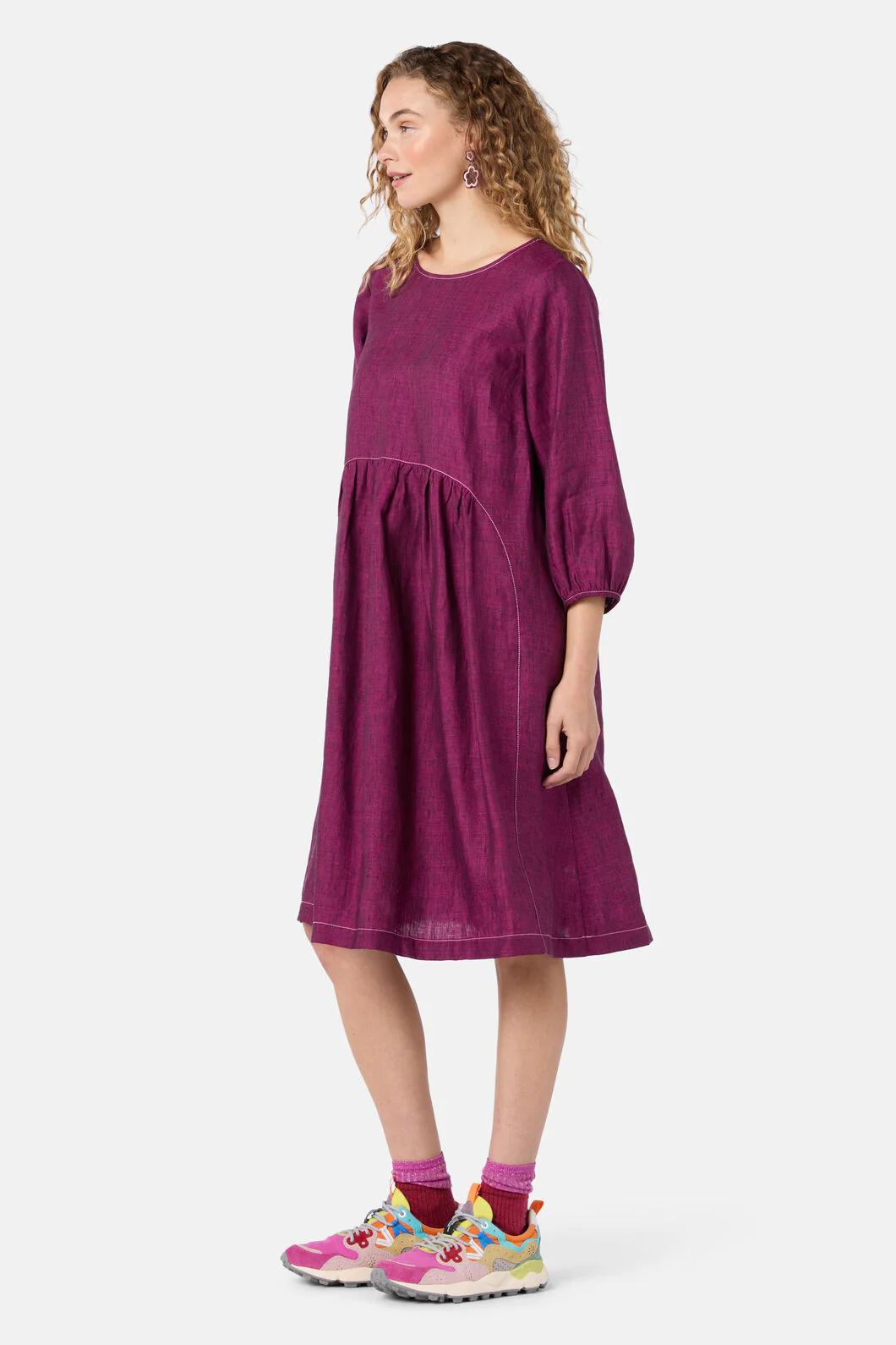 Top Stitch Shot Linen Dress - Image 8