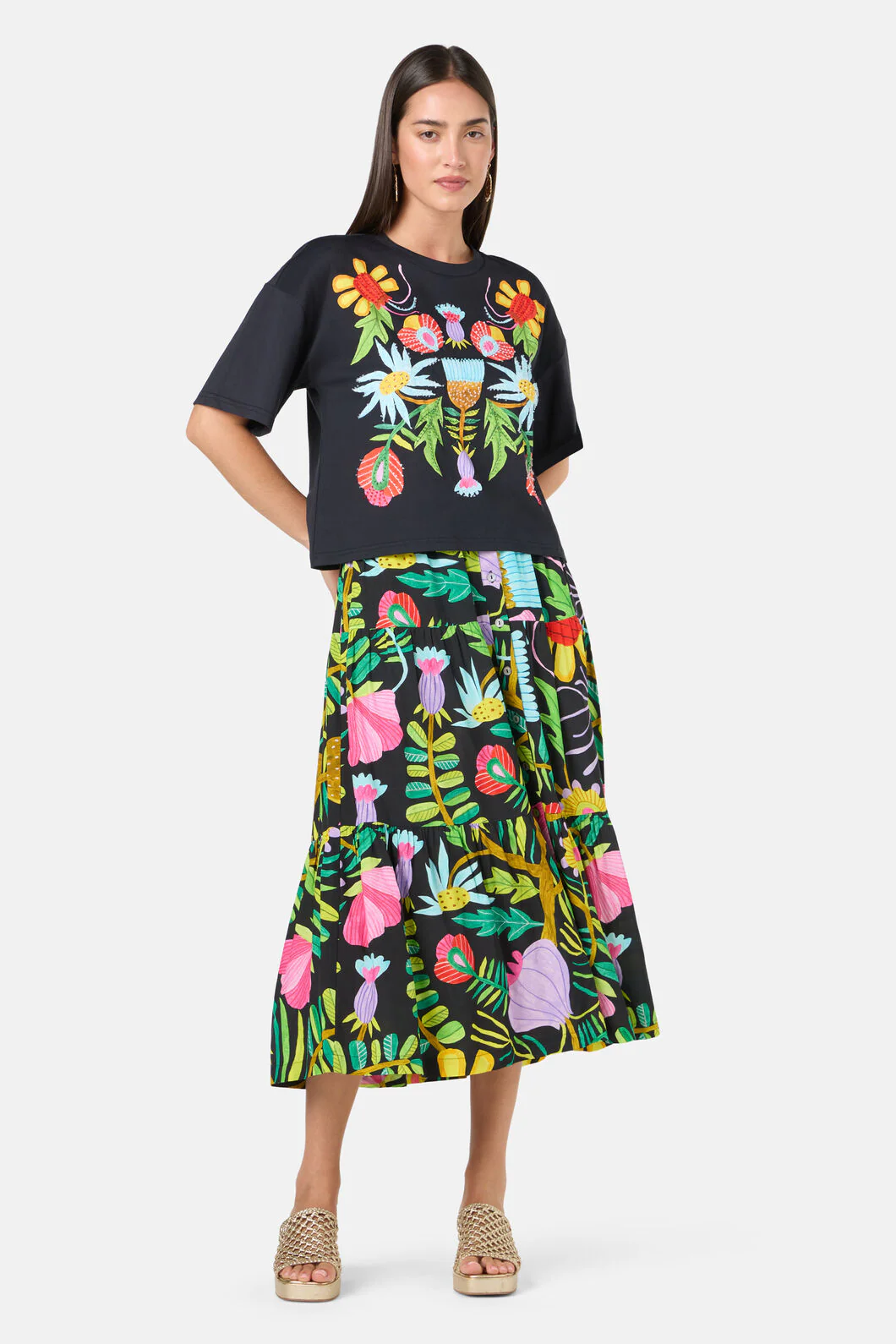 Whimsical Blooms Print Relaxed Tee - Image 5